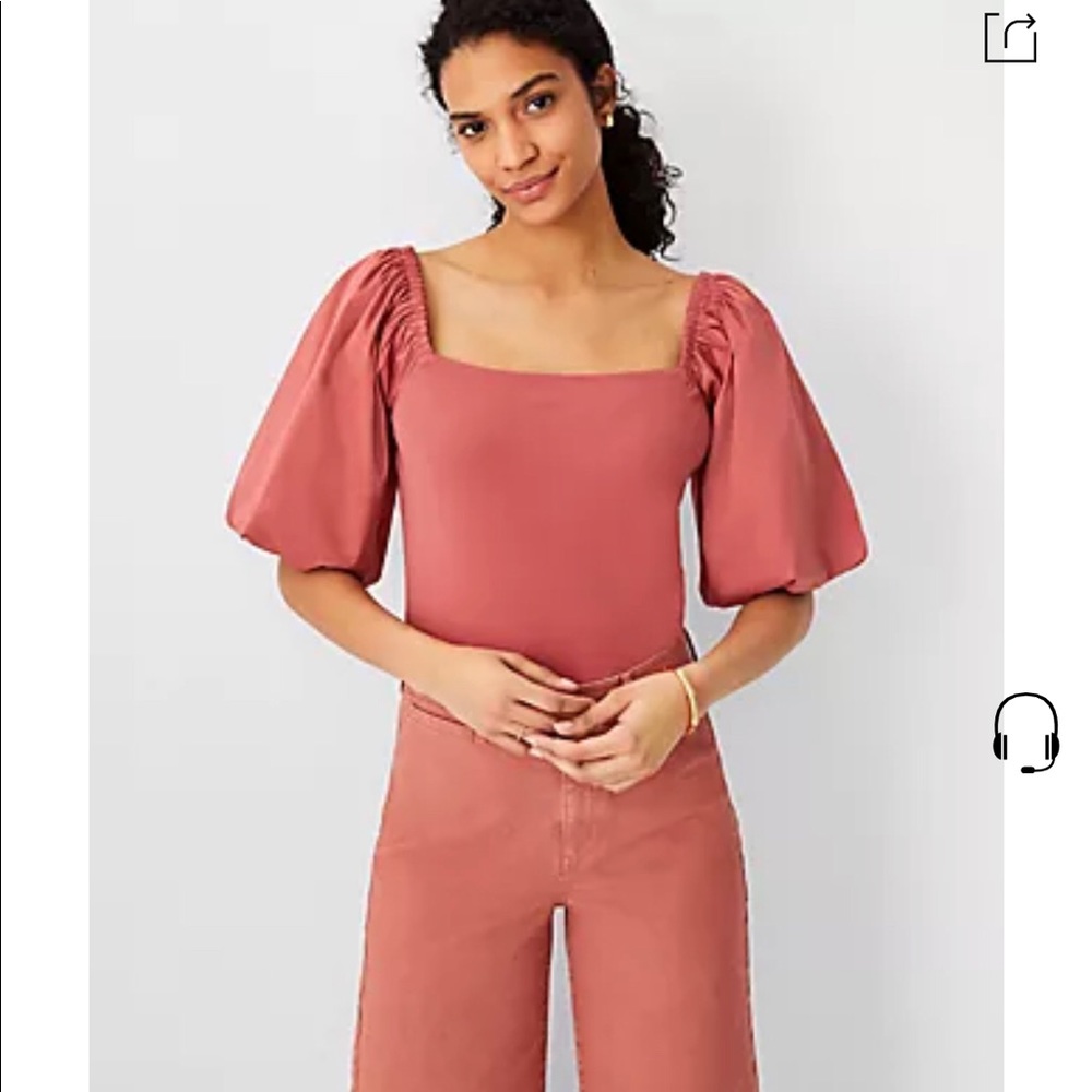 Ann Taylor Top Size S Square Neck Puff Sleeve Marsala Rose Peasant Cottagecore